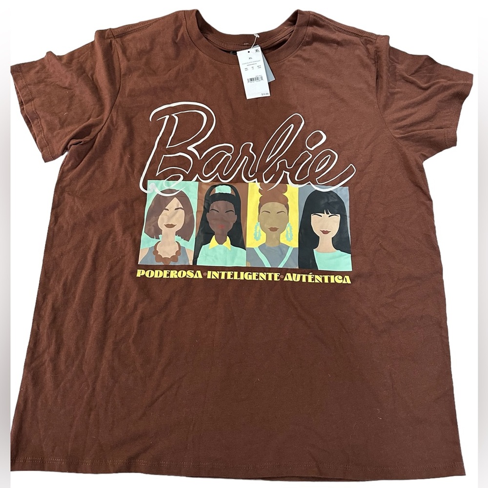 Barbie T-Shirt Women's Small Brown Graphic Tee Crew Neck Cotton‎ Blend NWT